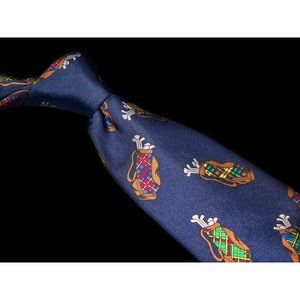 Alynn Neckwear Navy Blue "Tartan Bags" Golf Motif 100% Silk Men's Designer Tie